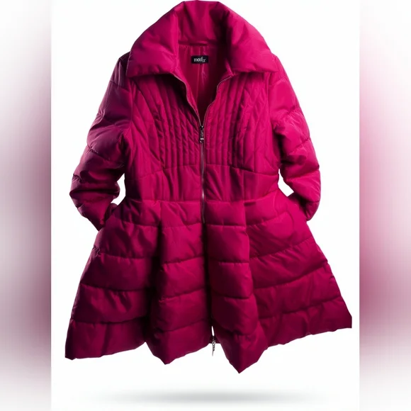 Mod X Bright Pink Quilted Puffer Women's Coat Swing Bottom Sz XL - Picture 1 of 13